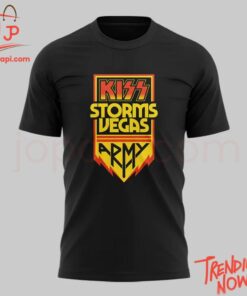 Vibrant 3D printed Celebrating Years Kiss Army Storms Vegas Shirt featuring a bold design