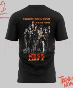 Vibrant 3D printed Celebrating Years Kiss Army Storms Vegas Shirt featuring a bold design
