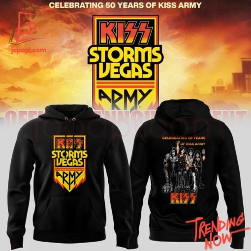 Vibrant 3D printed Celebrating Years Kiss Army Storms Vegas Shirt featuring a bold design
