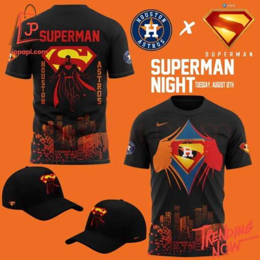 Vibrant 3D printed Houston Astros Superman Night T Shirt featuring a bold design