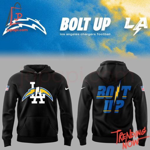 Vibrant 3D printed Los Angeles Chargers Bolt Up Hoodie featuring a bold design