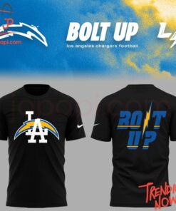 Vibrant 3D printed Los Angeles Chargers Bolt Up Hoodie featuring a bold design