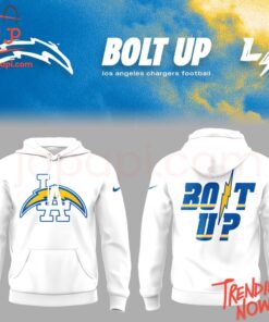 Vibrant 3D printed Los Angeles Chargers Bolt Up Hoodie featuring a bold design