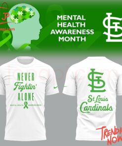 Vibrant 3D printed St Louis Cardinals Never Fighting Alone Mental Health Awareness Month Hoodie featuring a bold design