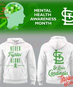 Vibrant 3D printed St Louis Cardinals Never Fighting Alone Mental Health Awareness Month Hoodie featuring a bold design