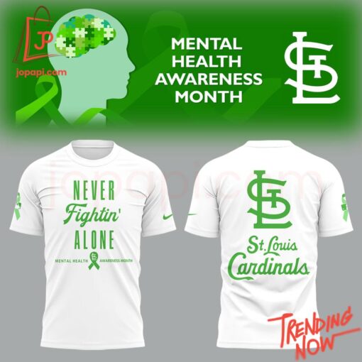 Vibrant 3D printed St Louis Cardinals Never Fighting Alone Mental Health Awareness Month Hoodie featuring a bold design