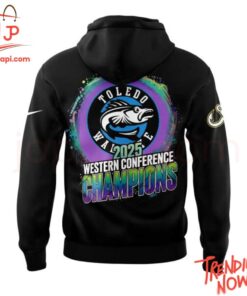 Vibrant 3D printed Toledo Walleye Western Conference Champions Hoodie featuring a bold design