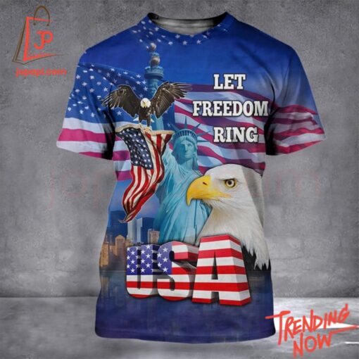 3D graphic 1 American Eagle 4th Of July Let Freedom Ring T Shirt with bold design