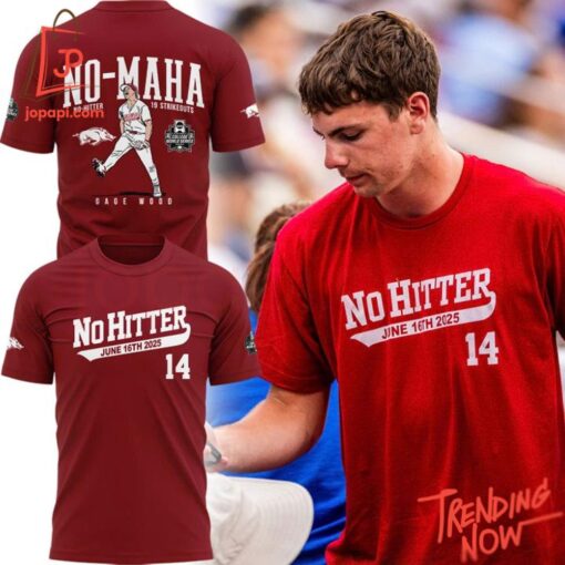 High-quality product with unique design – Arkansas Razorbacks Gage Wood College World Series No Hitter Shirt