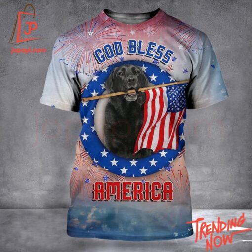 3D graphic 1 Black Labrador Retriever God Bless America Shirt with bold design
