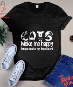 Stylish and comfortable printed clothing – Cats Make Me Happy People Make Me Hurt Shirt