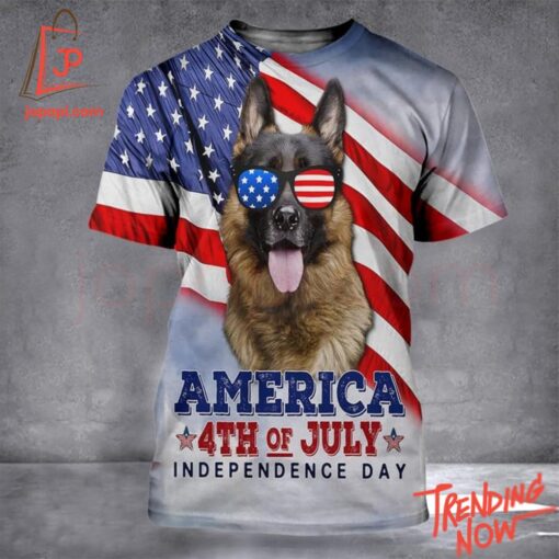 3D graphic 1 German Shepherd Happy Independence Day America 4th Of July Shirt with bold design
