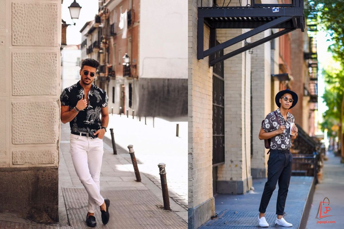 Monochrome Hawaiian shirts offer a clean, understated take on tropical style — ideal for minimalist wardrobes.