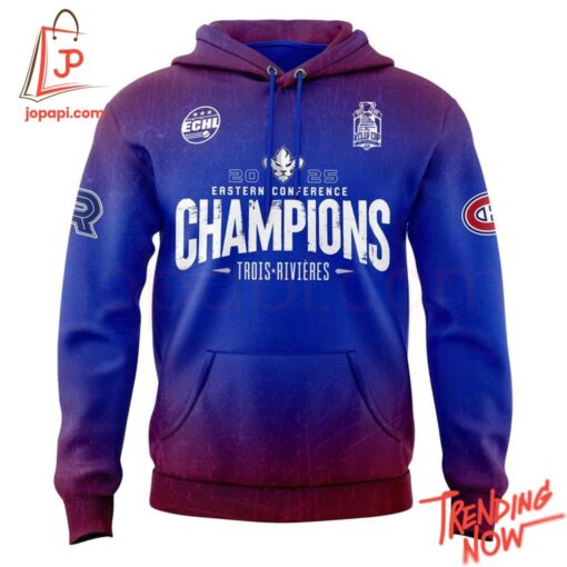 3D graphic 2 Lions De Trois Rivières 2025 Echl Eastern Conference Champions Hoodie with bold design