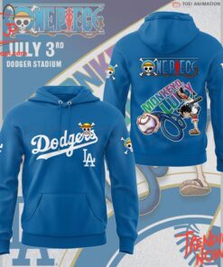 3D graphic 2 Los Angeles Dodgers Luffy One Piece Night Hoodie with bold design
