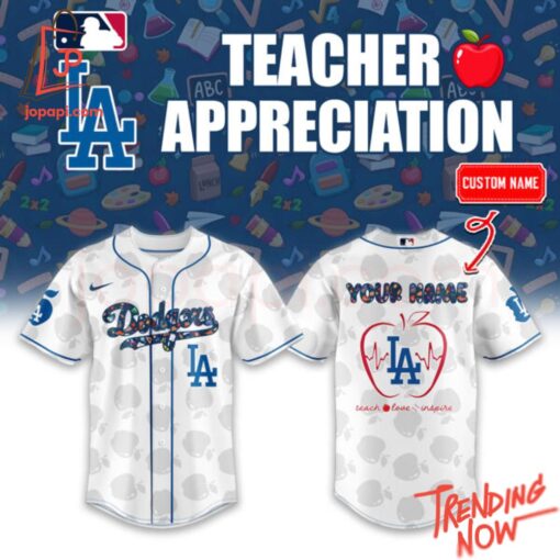 3D graphic 1 Los Angeles Dodgers Teacher Appreciation Night Custom Baseball Jersey with bold design
