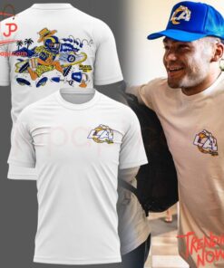 High-quality product with unique design – Los Angeles Rams Iconic Wave Artwork Wailea Village Shirt