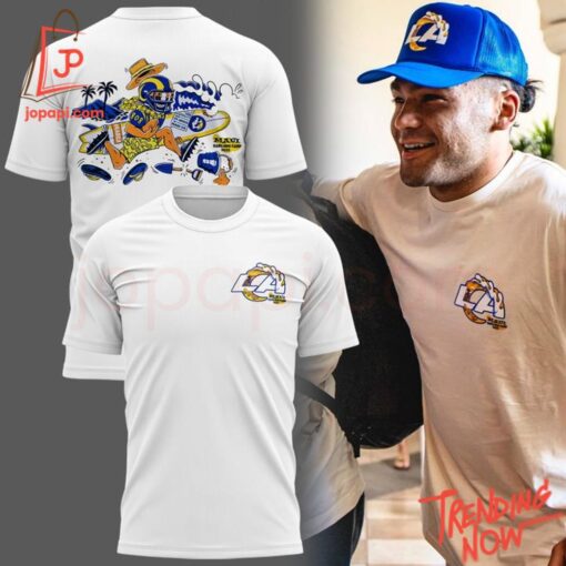High-quality product with unique design – Los Angeles Rams Iconic Wave Artwork Wailea Village Shirt