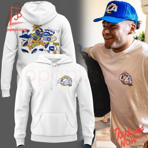 High-quality product with unique design – Los Angeles Rams Iconic Wave Artwork Wailea Village Shirt