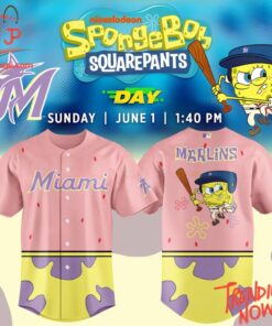 High-quality product with unique design – Miami Marlins Spongebob Squarepants Day Baseball Jersey
