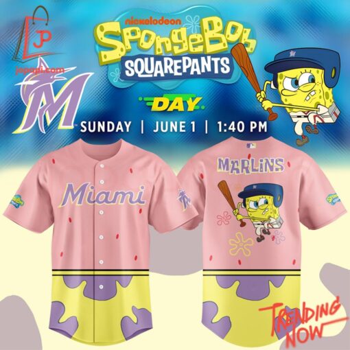 High-quality product with unique design – Miami Marlins Spongebob Squarepants Day Baseball Jersey