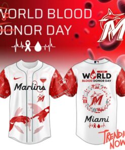 High-quality product with unique design – Miami Marlins World Blood Donor Day Baseball Jersey