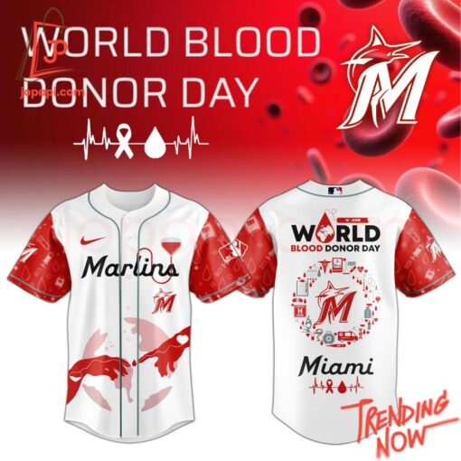 High-quality product with unique design – Miami Marlins World Blood Donor Day Baseball Jersey