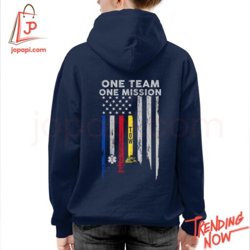 Stylish and comfortable printed clothing – One Team One Mission Support First Responders Tow Truck Shirt