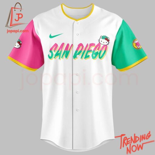 3D graphic 2 San Diego Padres Hello Kitty Baseball Jersey with bold design