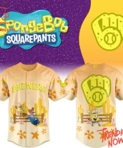 Bold and stylish casual wear – Spongebob Squarepants Milwaukee Brewers Baseball Jersey
