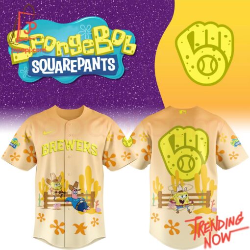 Bold and stylish casual wear – Spongebob Squarepants Milwaukee Brewers Baseball Jersey