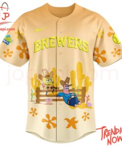 Bold and stylish casual wear – Spongebob Squarepants Milwaukee Brewers Baseball Jersey
