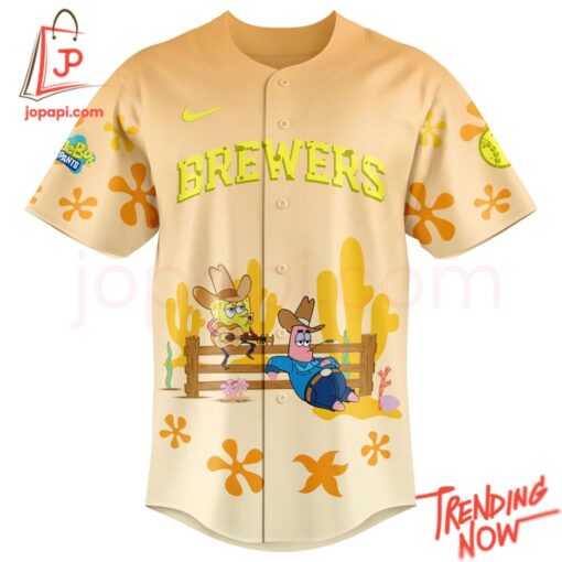 Bold and stylish casual wear – Spongebob Squarepants Milwaukee Brewers Baseball Jersey