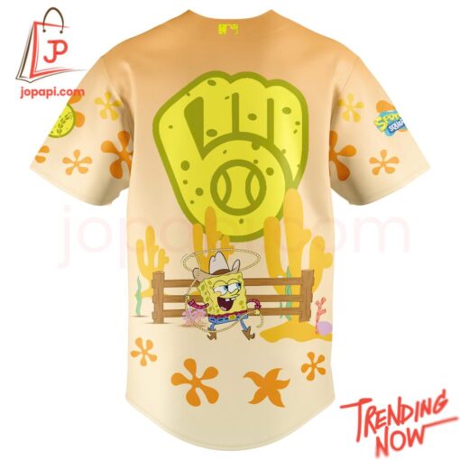 Bold and stylish casual wear – Spongebob Squarepants Milwaukee Brewers Baseball Jersey
