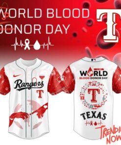 High-quality product with unique design – Texas Rangers World Blood Donor Day Baseball Jersey