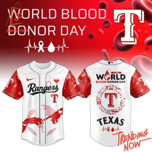 High-quality product with unique design – Texas Rangers World Blood Donor Day Baseball Jersey