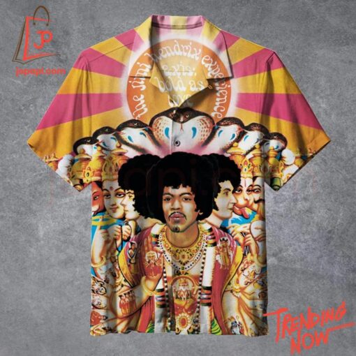 Vibrant 3D printed The Jimi Hendrix Experience Axis Bold As Love Hawaiian Shirt featuring a bold design