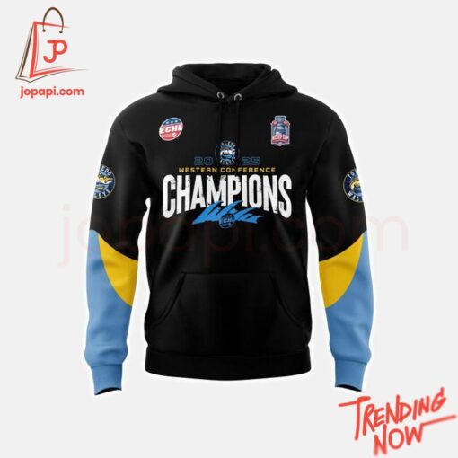 3D graphic 2 Toledo Walleye 2025 Echl Western Conference Champions Hoodie with bold design