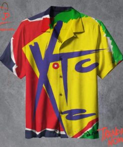 Vibrant 3D printed Xtc Band Drums And Wires Album Hawaiian Shirt featuring a bold design