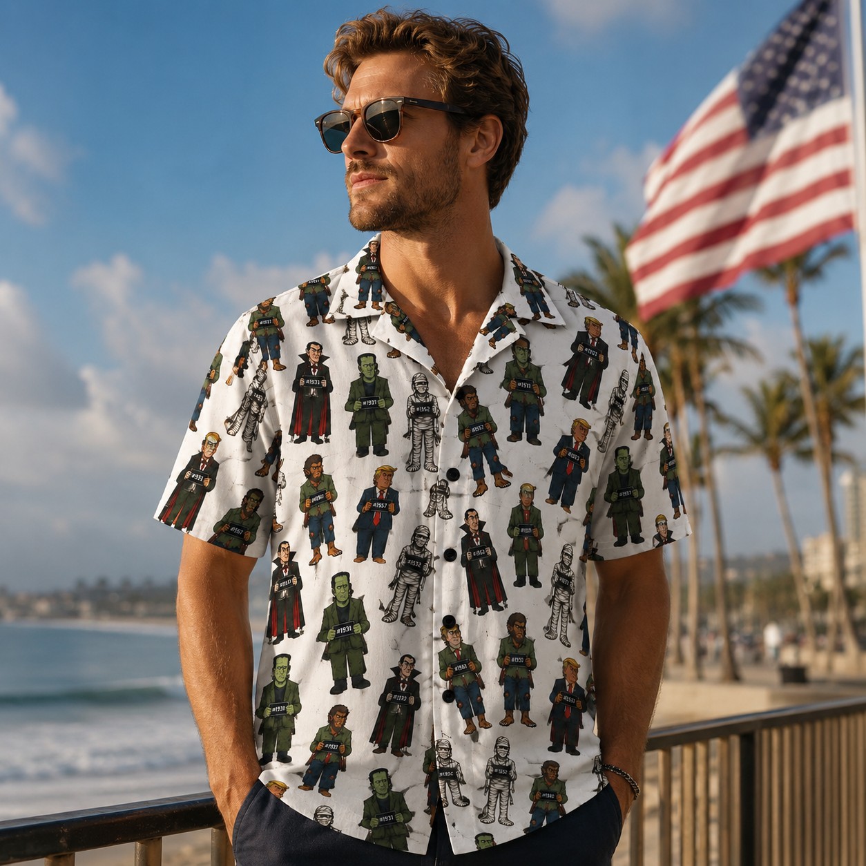 High-quality product with unique design – The Monster Mugshot Trump Hawaiian Shirt